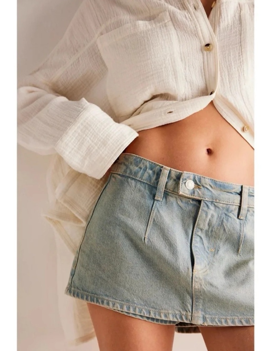 Free People Gallivanting Peekaboo Low-Rise Denim Skirt Coco Light Blue 28